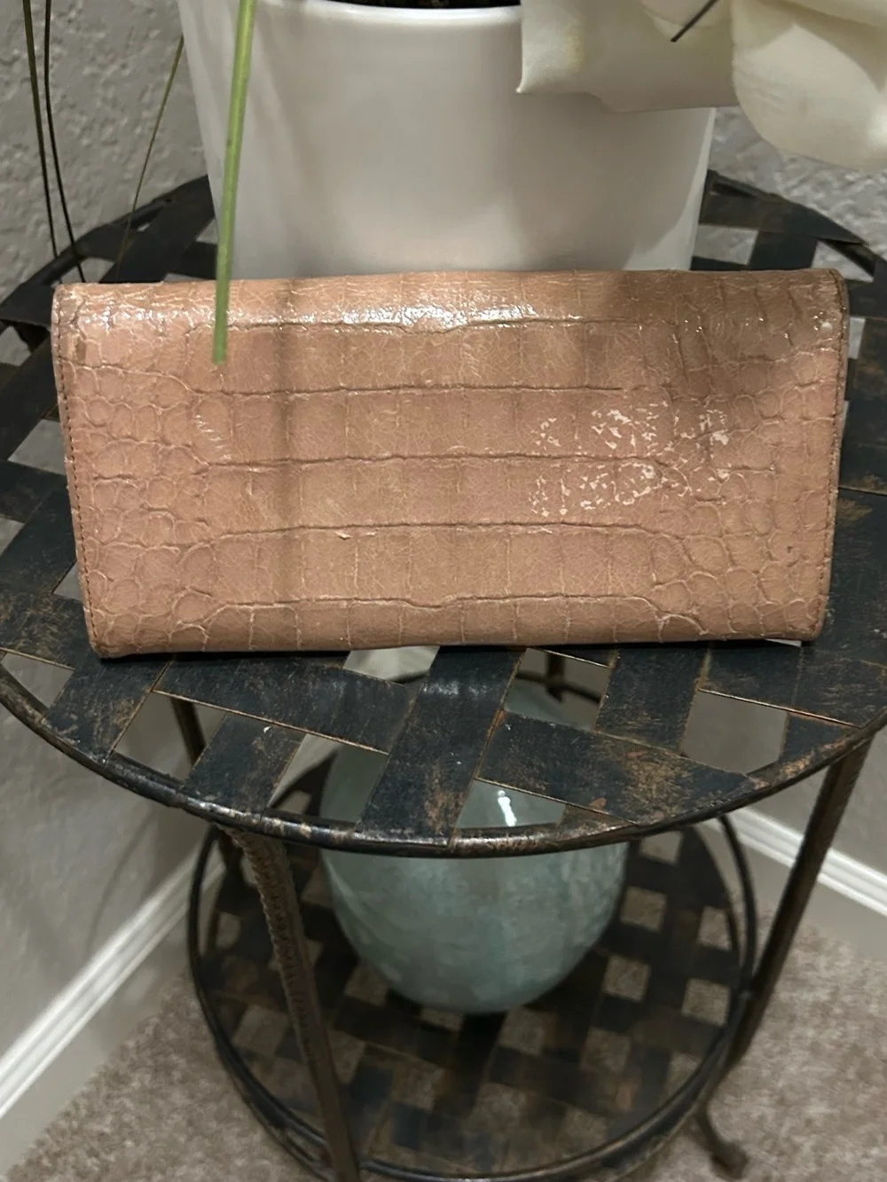 Miu Miu Croc-Embossed Blush Leather Wallet with Gold Logo